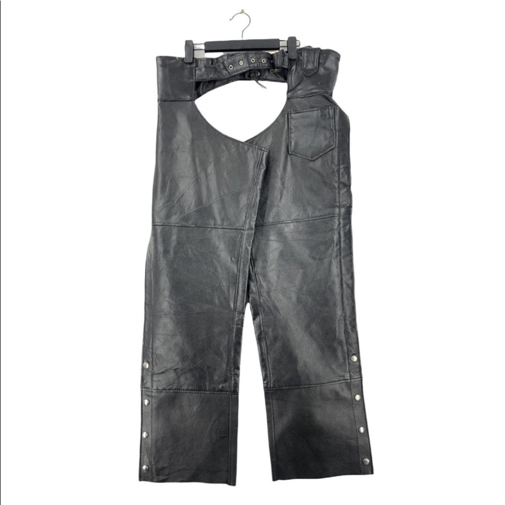 Diamond Plate Adult M Black Buffalo Leather Motorcycle Chaps Fully Lined
